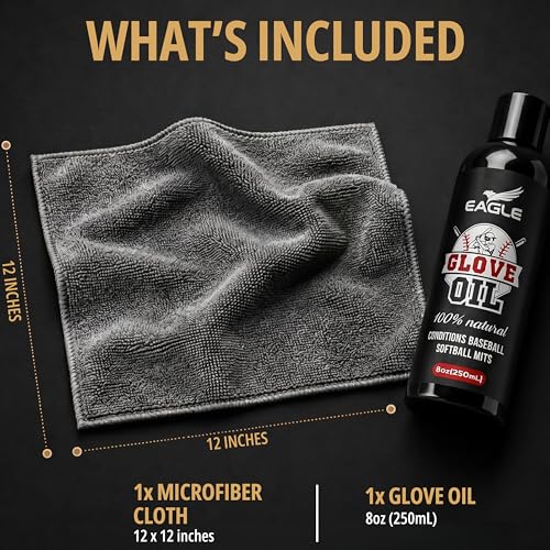 Eagle Baseball Glove Oil Conditioner with Applicator Cloth - 250mL (8.45oz) Glove Oil for Break-in & Glove Treatment - Leather Softener & Conditioner for Baseball, Softball Mitts
