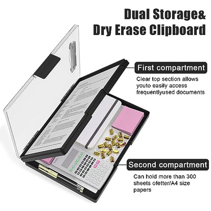 Hongri Clipboard with Storage, Black 8.5 x 11 Clip Board, Dual Compartmen - color: Black