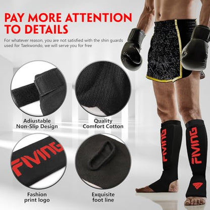 Elastic Cloth Shin Guards for MMA, Muay Thai and Kickboxing - color: Black/Red, size: Large