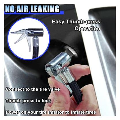 BDZMC Car Tire Inflator Hose Adapter, High-Pressure Air Compressor Hose, Lock-on Air Chuck Connector Extension Tube with Converting Nuts, Quick-Inflation Hose for Tire Pump