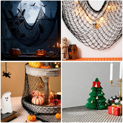 2 Pack Decorative Fishing Net, 5x10 ft Large Black Cotton Fish Net Decor for Wall, Photo Display Nautical Mermaid Pirate Ocean Themed Beach Halloween Under the Sea Party Decorations