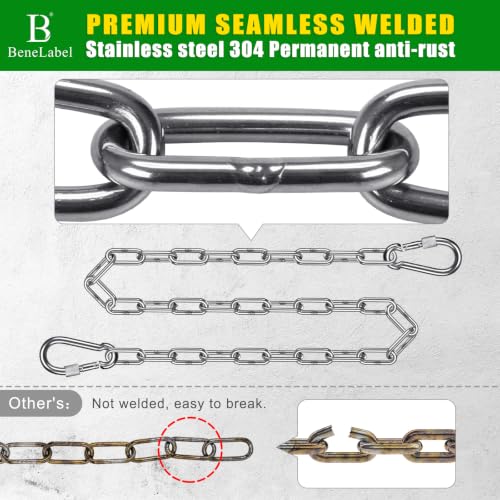 BeneLabel 2Pcs 85" (7ft) Swing Chain Stainless Steel Hanging Chain and Hook - color: Silver, size: 85"