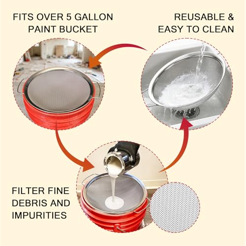 Fine Mesh Paint Strainer 60 Mesh Stainless Steel Paint Filter Emulsion Honey Funnel Filter Cover Fits 5 Gallon Paint Bucket Filter Tool Insert Strains (1 pc)