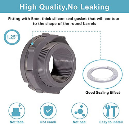1.25 Inch PVC Bulkhead Water Tank Connector Adapter Fitting with Plugs Thru-Bulk Pipe Fitting for Rain Barrels, Aquariums, Ponds(Set of 2) - size: 1.25"-2pcs