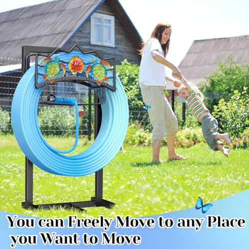 Garden Water Hose Holder with 5 Spikes, Upgraded Freestanding Heavy Duty Hose Hanger Holds 150-feet Hose, Sturdy Hose Stand Storage Rack for Outside Yard Lawn (Black - Turtle)