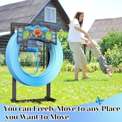 Garden Water Hose Holder with 5 Spikes, Upgraded Freestanding Heavy Duty Hose Hanger Holds 150-feet Hose, Sturdy Hose Stand Storage Rack for Outside Yard Lawn (Black - Turtle)