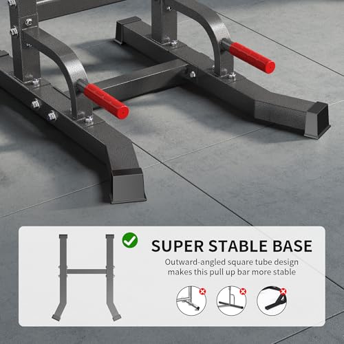 SogesHome Multifuntional Power Tower Pull Up Bar Dip Station for Home Gym - color: Black & Red
