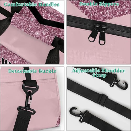 Personalized Volleyball Bag Teens, Light Pink Glittering | Custom Gym Bag Name Overnight Duffel Bag for Practice Sports Bag - color: Dark Pink