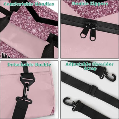 Personalized Volleyball Bag Teens, Light Pink Glittering | Custom Gym Bag Name Overnight Duffel Bag for Practice Sports Bag - color: Dark Pink