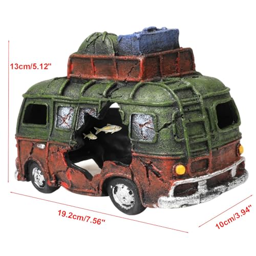 Aquarium Resin Ornament Car Wreckage for Fish Tank Underwater Landscape Decoration Hiding Cave Hideouts House Plants Supplies Decor Accessories