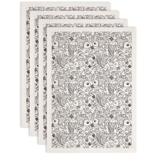 SUPERDANT 4PCS Funky Fish Underglaze Paper Transfer Floral Fish Transfer Paper for Clay Ceramic Porcelain Under Glaze Transfers for Pottery Enamel Decals Black Underglaze Papers Handcrafted Gifts - style: Funky Fish