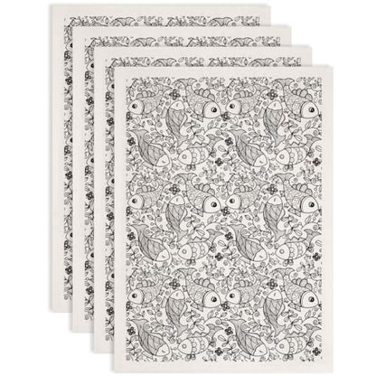 SUPERDANT 4PCS Funky Fish Underglaze Paper Transfer Floral Fish Transfer Paper for Clay Ceramic Porcelain Under Glaze Transfers for Pottery Enamel Decals Black Underglaze Papers Handcrafted Gifts - style: Funky Fish