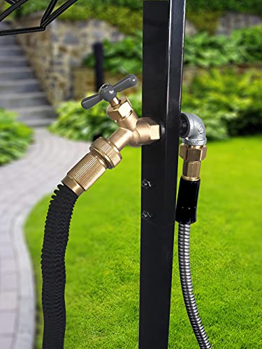 Freestanding Outdoor Garden Hose Holder Stand with Brass Faucet, Heavy Duty Metal Water Hose Reel Storage Stake Rack for Backyard, Black (Hose not Included) - color: Nozzle With Faucet