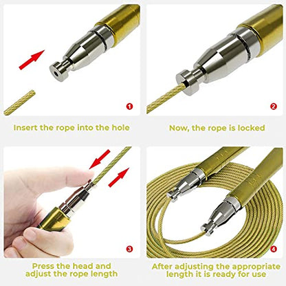 PrimaFIT Pro Speed Jump Rope for Adults, Weighted Skipping Rope for Boxing - color: Golden