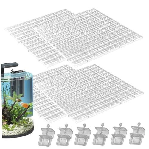 Aquarium Hood, Aquarium Lid 4Pcs 12x12 Gridding Fish Tank Lid Anti-Jump Cat-Proof Hood with 6 Clamp Breathable Cuttable Nonopaque Fish Tank Cover