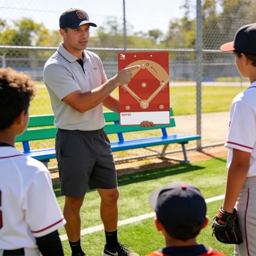 WISYOK Dry Erase Baseball Clipboard, Double Sided, Red | Marker, Lineup Board for Coaches, Management, Practice Planning, Game Strategy, Team Meetings - style: Baseball Red