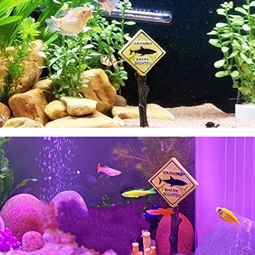 GLOGLOW Aquarium Decor Warning Sign, Resin Shark Warning Sign Ornaments for Fish Aquatic Plants Accessories Theme Decorations 5.7x2.2x1.4in