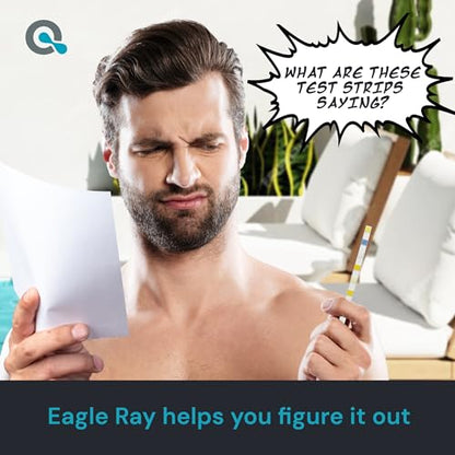 Eagle Ray Digital Water Test Kit for Pool & Spa by AquaDoc with Digital Water Tester and 30 Pool & Hot Tub Test Strips for Chlorine, Bromine, Total Hardness, Cyanuric Acid, Alkalinity and pH - size: Digital Water Test Kit