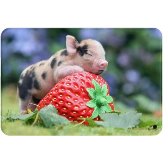 Indoor Doormat Cute Pig on Red Strawberry Retro Entryway Door Mats Non Slip Welcome Doormat,Washable Entrance Mat Outdoor for Entryway,Front Porch 16 * 24in/40 60cm - color: Color-1