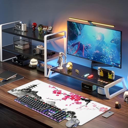 Chinese Ink Painting Desk Mat,Large Abstract Landscape Painting Gaming Keyboard Mouse Pad,Non-Slip Rubber Base Desk Pad Thick Stitched Edges Waterproof Mousepad Mouse Mat 31.5"x11.8" - color: Chinese Ink Painting