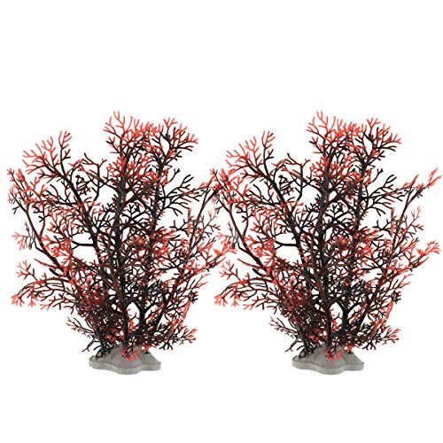 Aquarium Decor Plastic Plant Small,Fish Tank Decoration Ornament Artificial Plants 8 inch (Dark Red 2 Pcs) - color: Black Red 2 Pcs