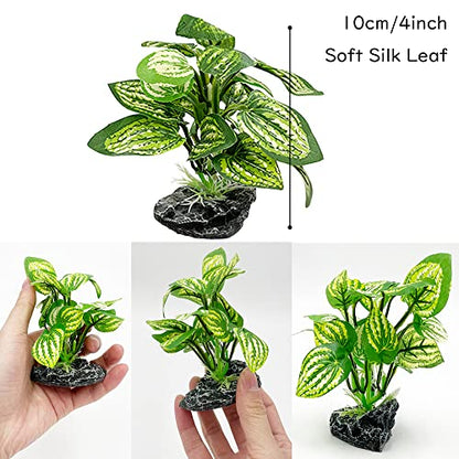 Aquarium Plants Betta Fish Tank Decorations 4inch/2pcs Soft Silk Artificial Plant Goldfish Waterscape Fish Hides Snake Tank/Reptiles Plants(A-2pcs Set/Green)
