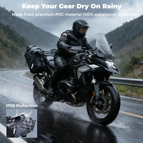 KEMIMOTO IPX6 Waterproof Motorcycle Saddlebags PVC Soft Panniers Side Tail Bag 30L(15Lx2) Motorbike Adventure Dual Sport Bike Dirtbike Travel Luggage Rackless Saddle Bags