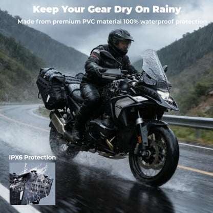 KEMIMOTO IPX6 Waterproof Motorcycle Saddlebags PVC Soft Panniers Side Tail Bag 30L(15Lx2) Motorbike Adventure Dual Sport Bike Dirtbike Travel Luggage Rackless Saddle Bags
