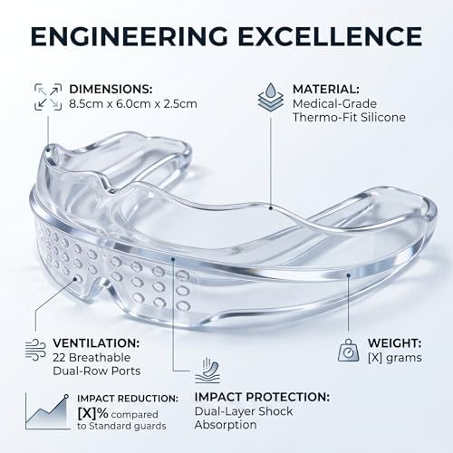 IPAME Mouth Guard for Sports - Silicone Upper & Lower Teeth Protection - Football, Lacrosse, Hockey, Baseball - Fit for Youth and Teens (Transparent)