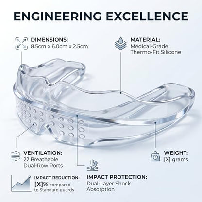 IPAME Mouth Guard for Sports - Silicone Upper & Lower Teeth Protection - Football, Lacrosse, Hockey, Baseball - Fit for Youth and Teens (Transparent)