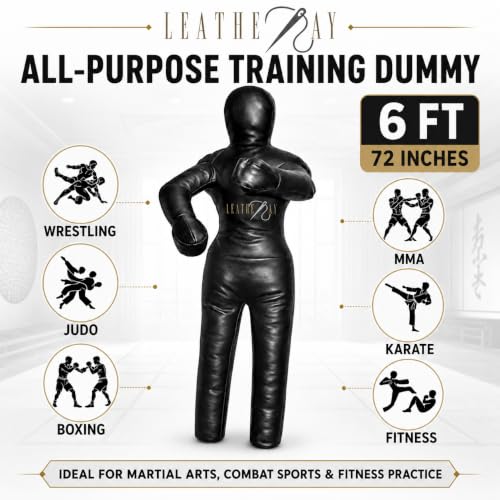 LEATHERAY MMA Jiu Jitsu Grappling Dummy Judo Punching Bag,Brazilian Jiu Jitsu Dummy,Wrestling Grappling BJJ Dummy Black -Unfilled