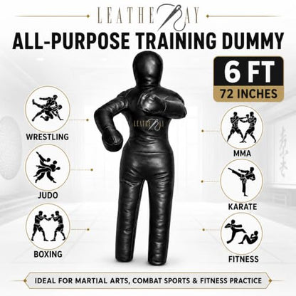 LEATHERAY MMA Jiu Jitsu Grappling Dummy Judo Punching Bag,Brazilian Jiu Jitsu Dummy,Wrestling Grappling BJJ Dummy Black -Unfilled