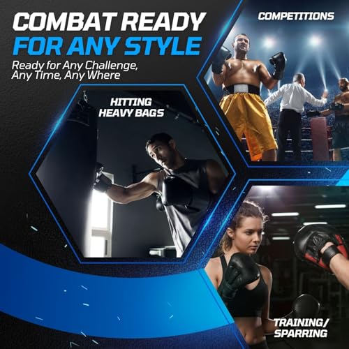 Flexzion Boxing Sparring Training Gloves Pro Muay Thai Kickboxing Heavy Bag Punching Mitts Wrist Wrap Full Contact Combat Sport Protective Hand Gear Martial Art Supply for Women & Teens, 10Oz - color: Blue