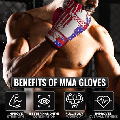 WYOX MMA Gloves & Boxing Focus Mitts Set – Hybrid Open Palm Grappling Gloves with Wrist Support + Curved Punching Pads with Gel Shock for Muay Thai, Kickboxing, Karate Training (Men & Women)