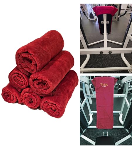 TA-DA Microfiber Towel | Back Pocket Insert on Hands and Fitness Items for Convenience. Sports Fitness Gym Workouts Yoga Pickleball Volleyball Hiking Etc. | 17" Inch X 32" Inch | 6 Pack | Red - color: Red