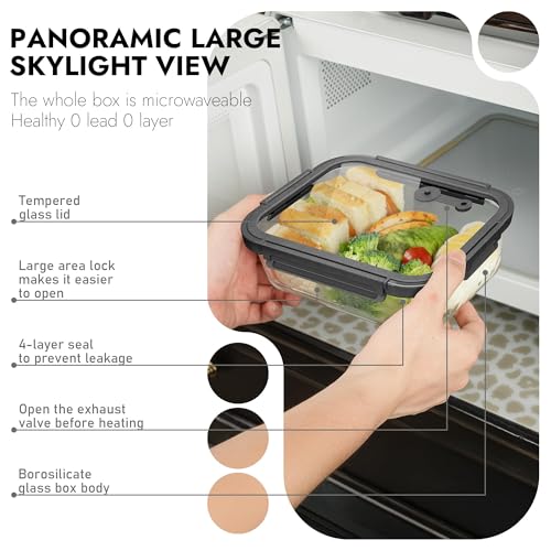 10-Pack Glass Food Storage Containers with Tempered Lids – Borosilicate, Airtight, Oven-Safe (-4°F~950°F), BPA-Free, 4.4 & 1.6 Cup, Leak-Proof, Dishwasher Safe (Gray)