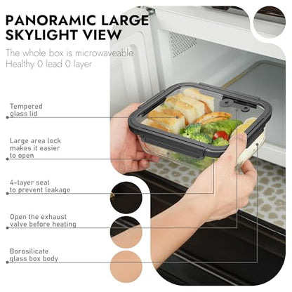 10-Pack Glass Food Storage Containers with Tempered Lids – Borosilicate, Airtight, Oven-Safe (-4°F~950°F), BPA-Free, 4.4 & 1.6 Cup, Leak-Proof, Dishwasher Safe (Gray)