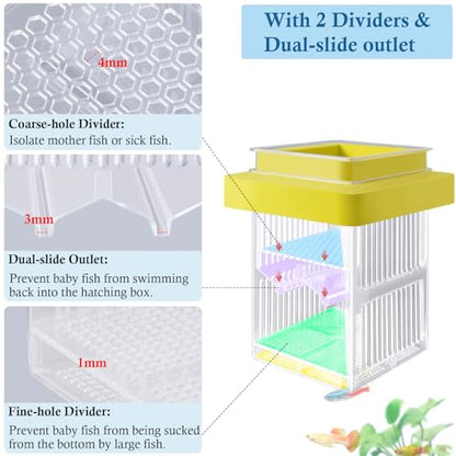 Floating Breeder Box for Fish Tank, Small Fish Tank with Hatchery Incubator and Divider Isolation Box, Fish Tank Separator for Guppy, Betta, Clownfish, Coral, Baby & Injured Fish
