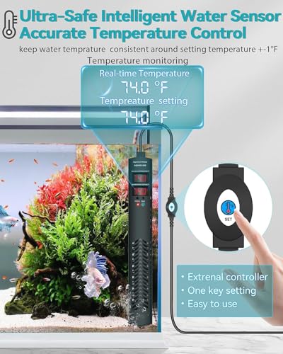 AHJ Aquarium Heater for 40-55-75 Gallon, 300W Submersible Fish Tank Water Heater with Accurate Temperature Control, Over-Temp Protect, Auto Shut-Off, Quick Heat up for Saltwater & Freshwater