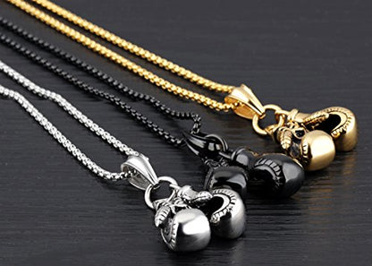 Men Punk Stainless Steel Boxing Gloves Chain Pendant Necklace - color: Golden