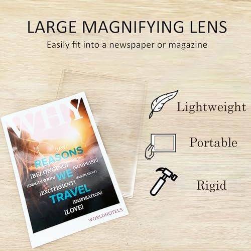 MAGDEPO 2X Large Area Magnifying Sheet Rigid Acrylic Full Page 10.5" X 7.8" with Card Size Magnifier for Reading Books, Maps, Newspapers, DIY Solar Concentrator/Projection/Computer Screen Enlarger