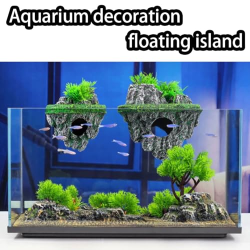 Aquarium Floating Island Decorations,Fish Tank Decorations, Interactive Fish Tank Toy for Betta Fish, Guppies, Goldfish, Shrimps, and Hermit Crabs