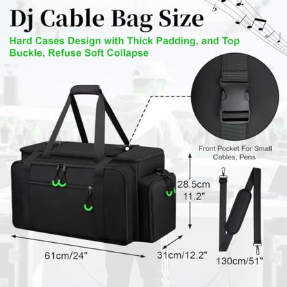 Large Dj Cable Bag with Detachable Dividers, Bottom Pad - color: Green, style: Dj Cable Bag