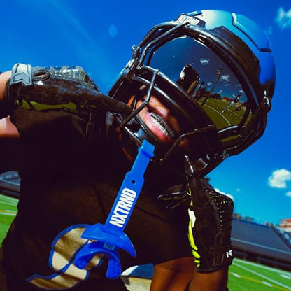 Nxtrnd Two Pro Football Mouth Guard, Permanent Strap, Fits Adult & Youth (Blue) - color: Blue Pro