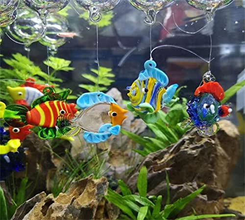 Color Bubble Fish Miniature Hand Blown Tropical Fish Figurine Art Glass Sea Animals,Set of 6 for Small and Medium Fish Tanks (B)