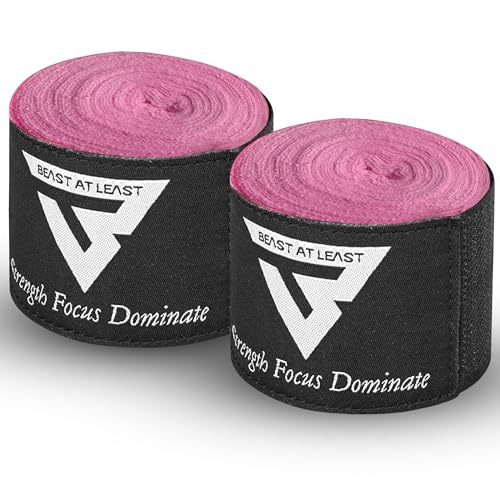 Boxing Hand Wraps, 180 Inches Inner Gloves with Thumb Loop | Elasticated Knuckle Protection for Martial Arts | Soft Under Mitts for Muay Thai, Kickboxing, MMA, Punching Bag Men Women - color: Pink