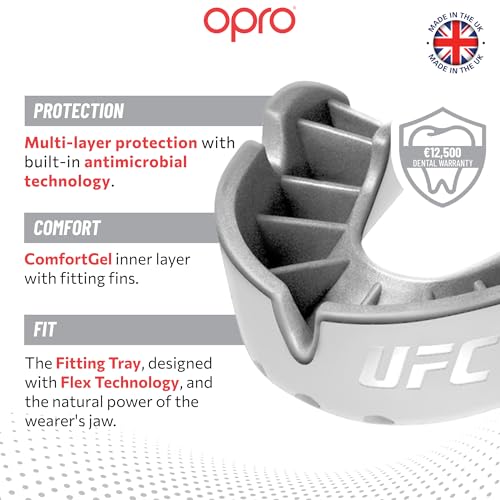 OPRO Silver Level UFC Moldable Mouth Guard, Essential Fit, White/Silver - color: Ufc - White/Silver, size: Adult (Age 10+)