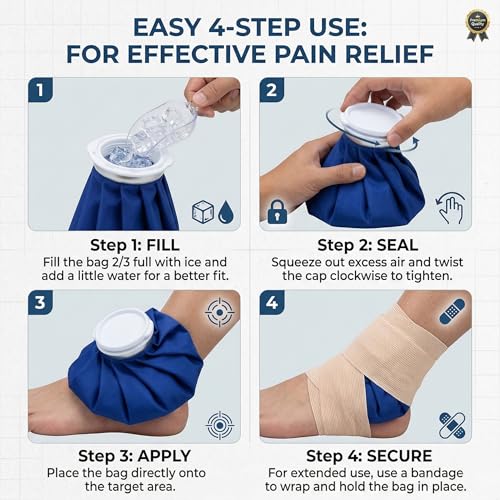 Reusable Ice Pack for Injuries, Hot and Cold Therapy Bag with Wide Mouth Cap, Cold Compress and Hot Water Bag for Knee, Shoulder, Back, Neck Pain Relief, Sprains, Swelling, Sports Injury