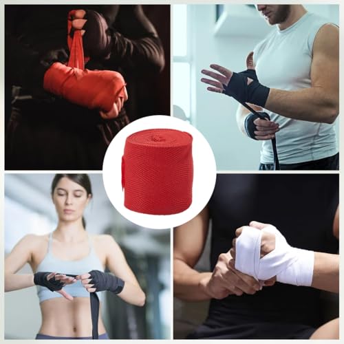 CREATCABIN 2pcs Boxing Hand Wraps Inner Gloves 120 Inch Thumb Loop Bandages Elasticated Padded Fist Under Mitts Protection Muay Thai MMA Kickboxing Martial Arts Punching Training for Men Women(Red)