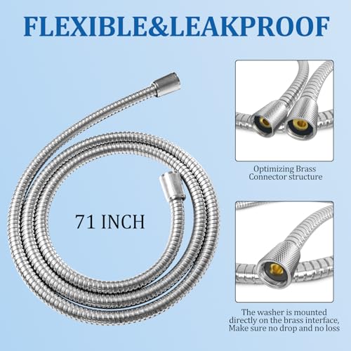 FEELSO 71 Inches Stainless Steel Shower Hose, Extra Long Replacement Hose for Handheld Shower Head with Brass Insert and Nut, Flexible and Durable Shower Hose Extension for RV and Bathroom - color: Silver